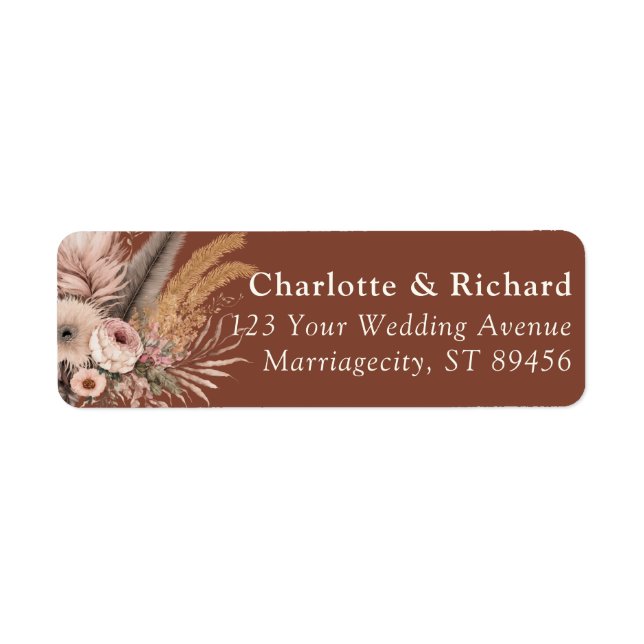 Boho Pampas Terracotta Wedding Return Address (Front)