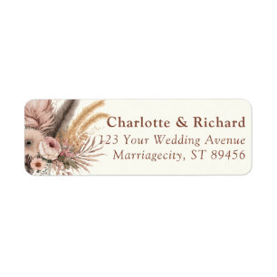 Boho Pampas Terracotta Wedding Return Address Labe