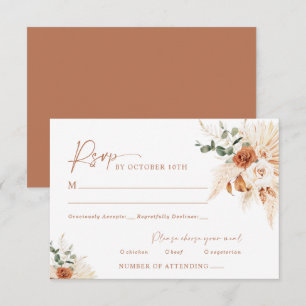 Boho Pampas Terracotta Wedding RSVP Card LEYLA