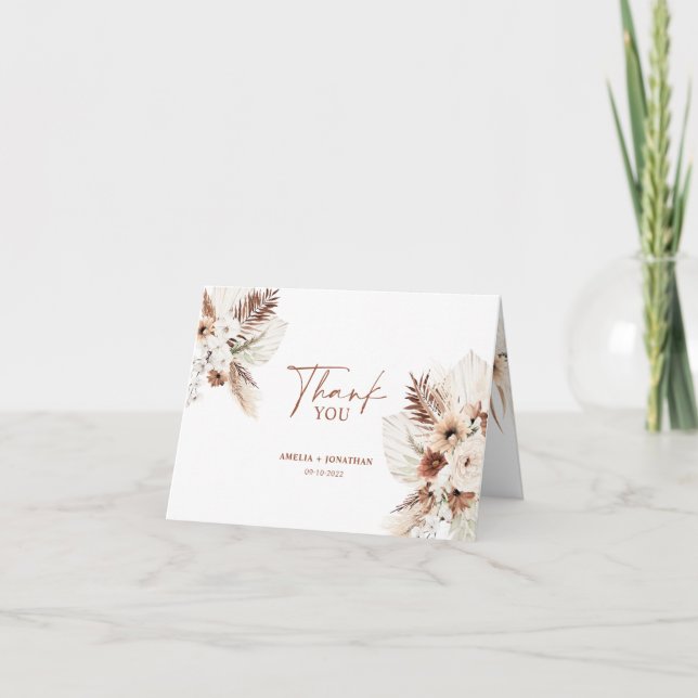 Boho Pampas Terracotta Wedding Thank You Card (Front)