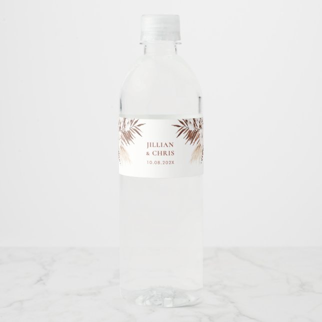 boho pampas terracotta wedding  water bottle label (Front)