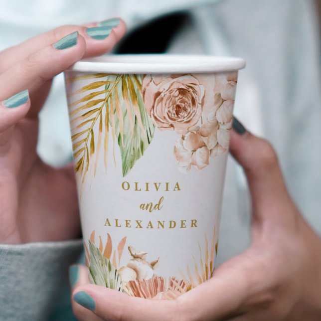 Boho Pampas Tropical Dried Flowers Wedding Paper Cups (Creator Uploaded)