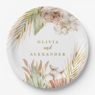 Boho Pampas Tropical Dried Flowers Wedding Paper Plate