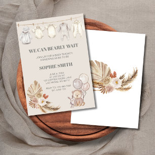 Boho Pampas We Can Bearly Wait Invitation