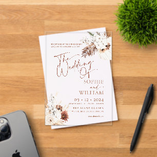 Boho Pampas Wedding Acrylic Invitations