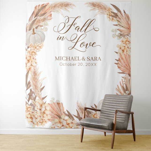 Boho Pampas White Pumpkin backdrop fall banner  Tapestry (In Situ)