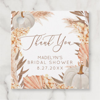 Boho Pampas White Pumpkin Bridal Shower Favor tag