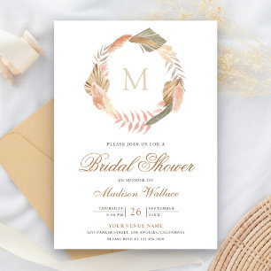 Boho Pampas Wreath Dried Palm Leaves Bridal Shower Invitation