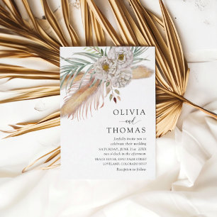 Boho Pampass & Floral Watercolor Wedding Invitation