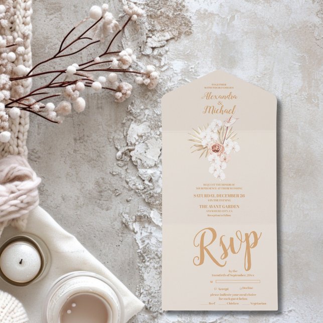 Boho Pampass Grass Floral Wedding All In One Invitation (Creator Uploaded)