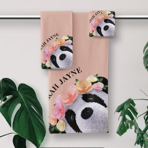 Boho Panda Personalised Peach Towel Set