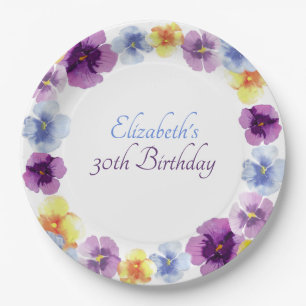 Boho Pansy Garden Party Colourful Floral Birthday Paper Plate