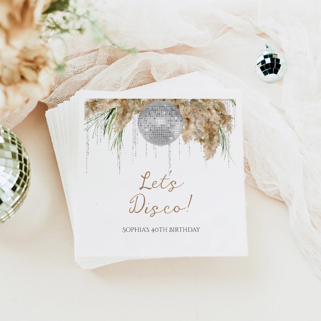 Boho Papmas Grass Disco Ball Any Age Birthday Napkin (Creator Uploaded)