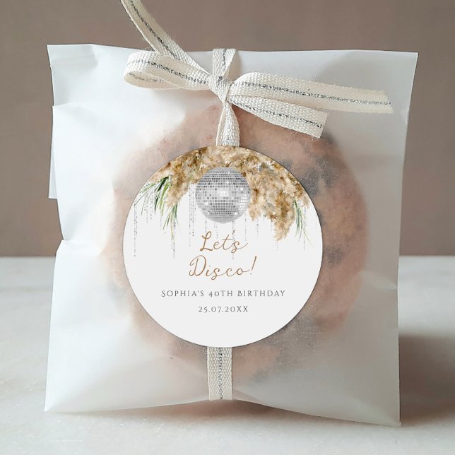 Boho Papmas Grass Disco Ball Birthday Party Classic Round Sticker (Creator Uploaded)