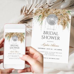 Boho Papmas Grass Disco Ball Bridal Shower Invitation