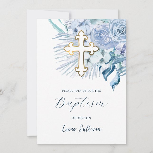 Boho Pastel Blue Baptism Invitation (Front)