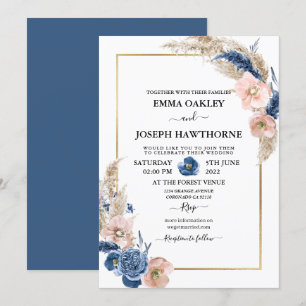 Boho pastel blue & blush chic floral Wedding Invit Invitation
