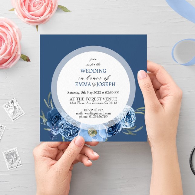 Boho pastel blue & blush chic floral Wedding Invitation (Creator Uploaded)
