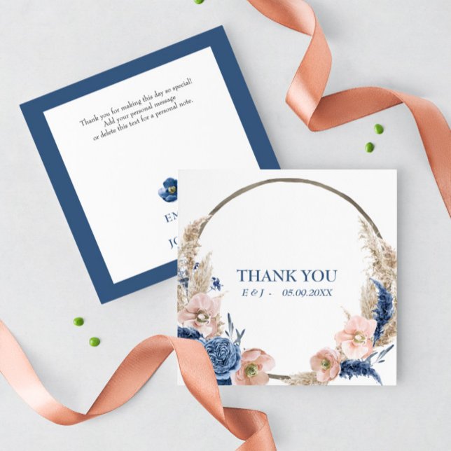 Boho pastel blue & blush  Wedding "Thank you" Card (Creator Uploaded)