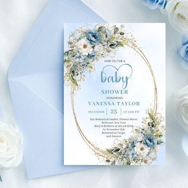 Boho Pastel Blue Floral Baby Shower Invitation (Boho Pastel Blue Floral Baby Shower Invite.............)