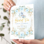 Boho Pastel Blue Flower Bridal Shower Tea Party Invitation<br><div class="desc">Tea party themed bridal shower invite in pretty baby blue & gold. Click the "customise further" button if you wish to re-arrange and format the style and placement of the text. Comes with a matching floral pattern backside.</div>