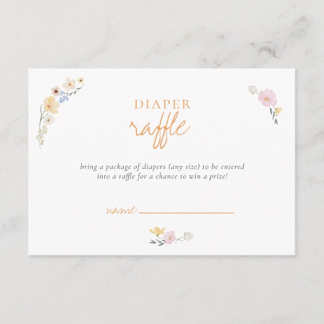 Boho Pastel Diaper Raffle Calligraphy Baby Shower Enclosure Card (Front)