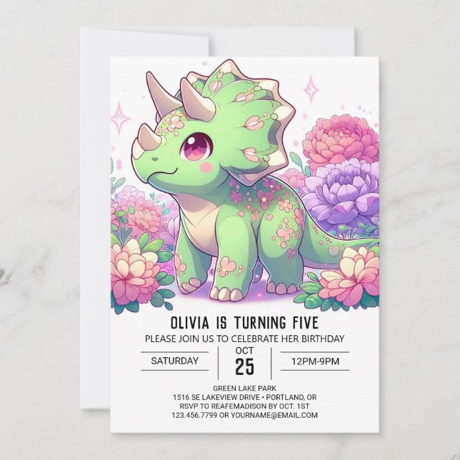 Boho Pastel Dinosaur Digital Birthday Invitation (Front)