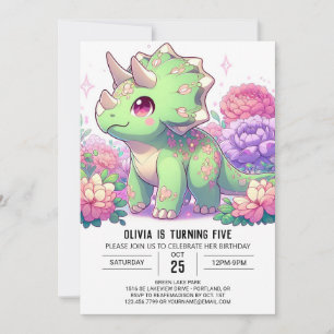 Boho Pastel Dinosaur Digital Birthday Invitation