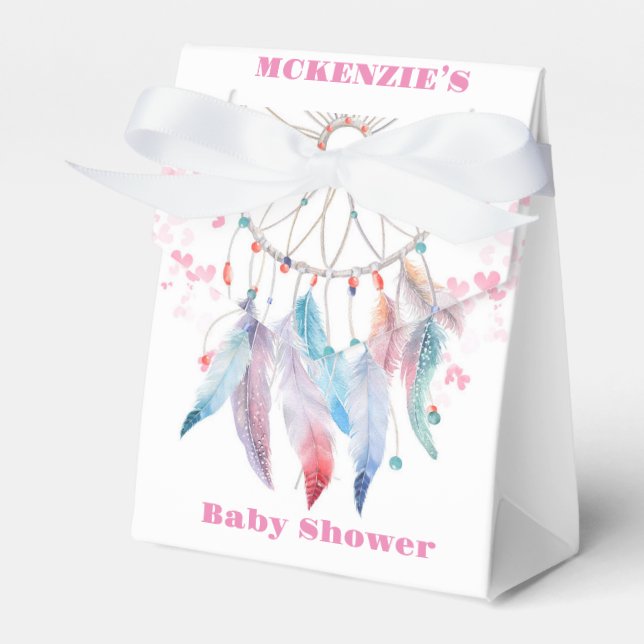 Boho Pastel Feathers Dreamcatcher Girl Baby Shower Favour Box (Front Side)