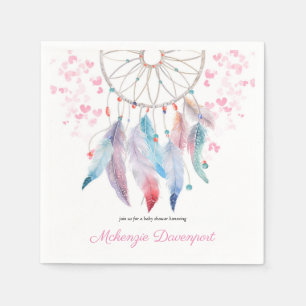Boho Pastel Feathers Dreamcatcher Girl Baby Shower Napkin