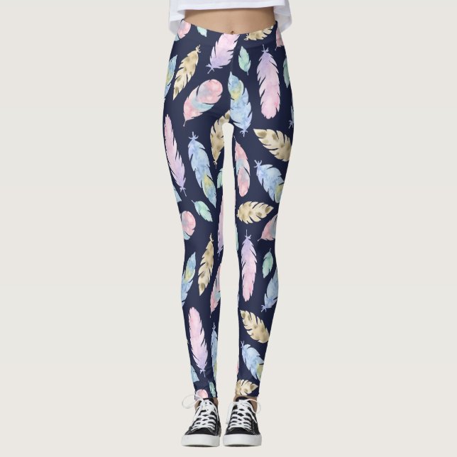Boho Pastel Feathers Leggings (Front)
