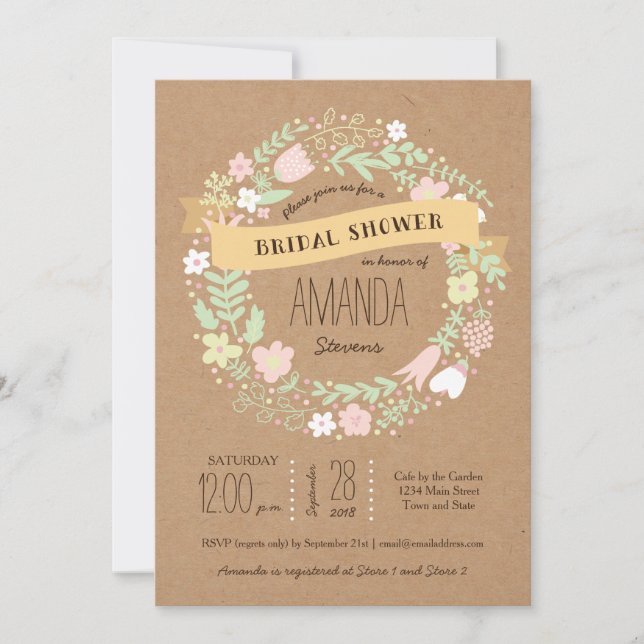 Boho Pastel Floral Wreath Rustic Wedding Invitation (Front)