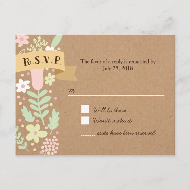 Boho Pastel Floral Wreath Rustic Wedding Invitation Postcard (Front)
