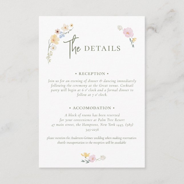 Boho Pastel flowers Elegant Calligraphy Wedding  E Enclosure Card (Front)