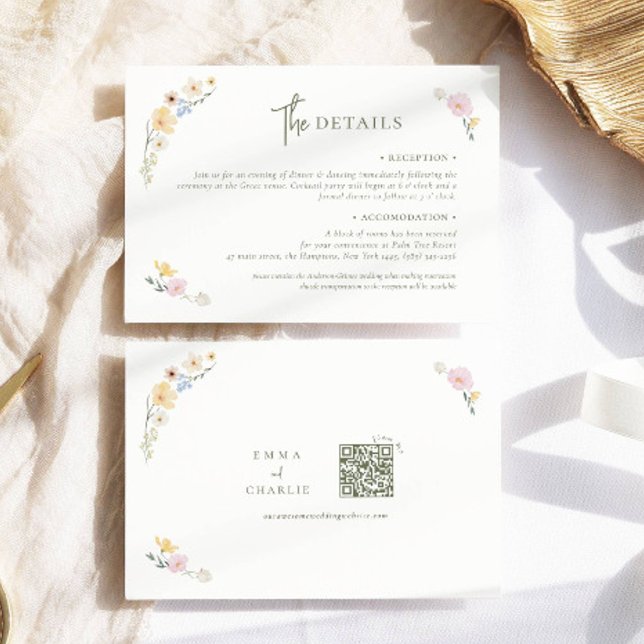Boho Pastel flowers Elegant Calligraphy Wedding  Enclosure Card (Creator Uploaded)