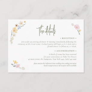 Boho Pastel flowers Elegant Calligraphy Wedding  Enclosure Card