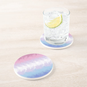 Boho Pastel Fluffy Abstract Bigender Pride Flag Coaster