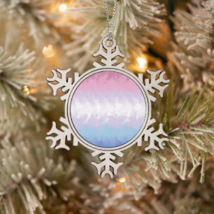 Boho Pastel Fluffy Abstract Bigender Pride Flag Snowflake Pewter Christmas Ornament
