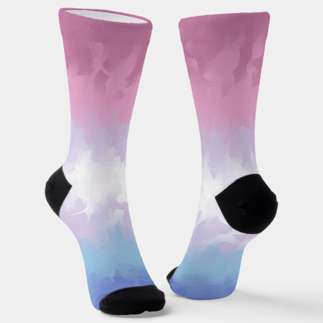 Boho Pastel Fluffy Abstract Bigender Pride Flag Socks (Angled)
