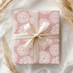 Boho Pastel Girly Modern Pink Floral Wrapping Paper