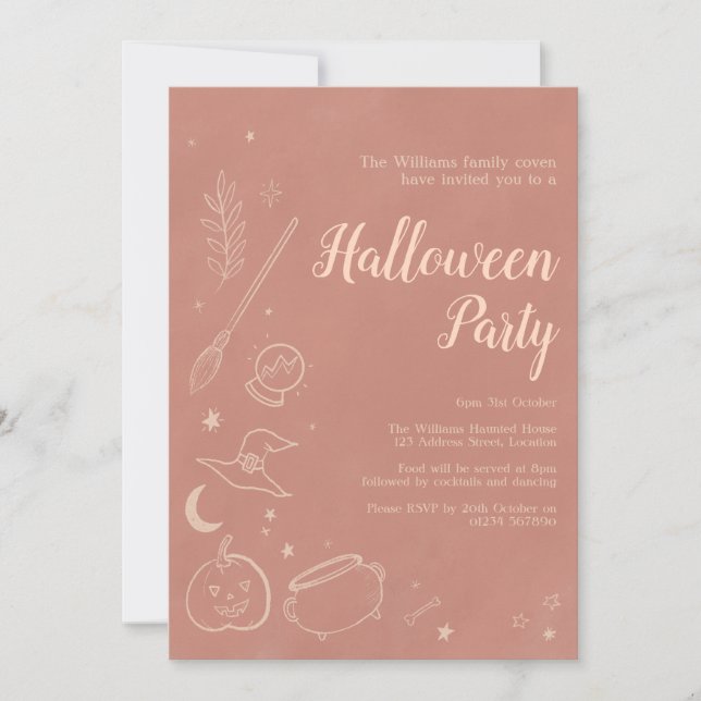 Boho pastel Halloween witchy halloween invitation  (Front)