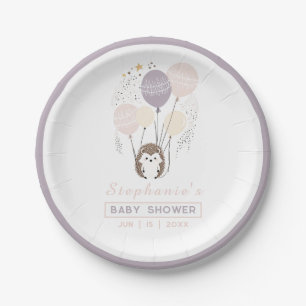 Boho Pastel Hedgehog and Balloons Baby Shower Paper Plate