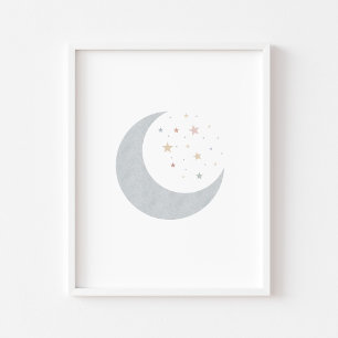 Boho pastel moon and stars blue print