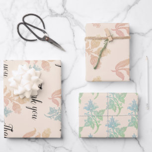 Boho Pastel Peach Floral Wedding Wrapping Paper Sheet