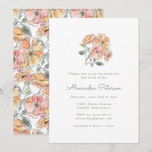Boho Pastel Peach Watercolor Floral Bridal Shower Invitation