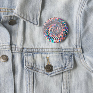 Boho Pastel Pink and Blue Spiral Abstract Fractal 6 Cm Round Badge