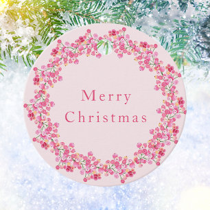 Boho Pastel Pink Berry Watercolor Christmas Wreath Favour Tags