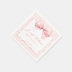 Boho pastel pink bow ribbon baby girl shower paper napkin