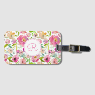 Boho Pastel Pink Floral Watercolor Botanical Luggage Tag