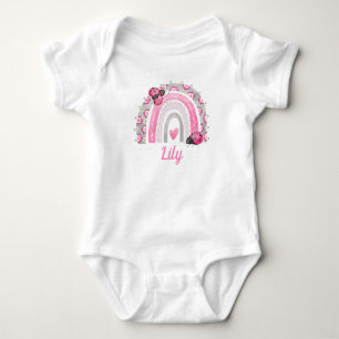 Boho Pastel Pink Rainbow with Ladybug  Baby Bodysuit